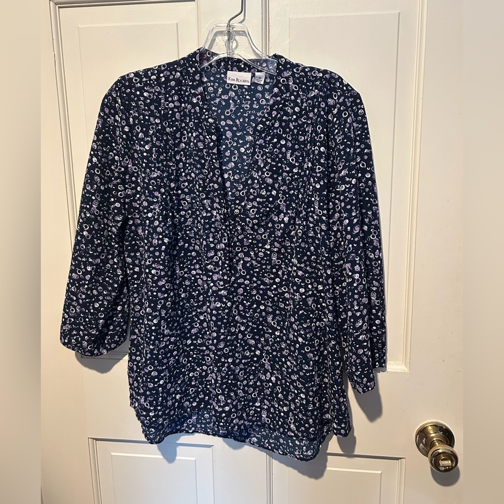 Kim Rogers Navy & Lavendar Blouse Size Medium